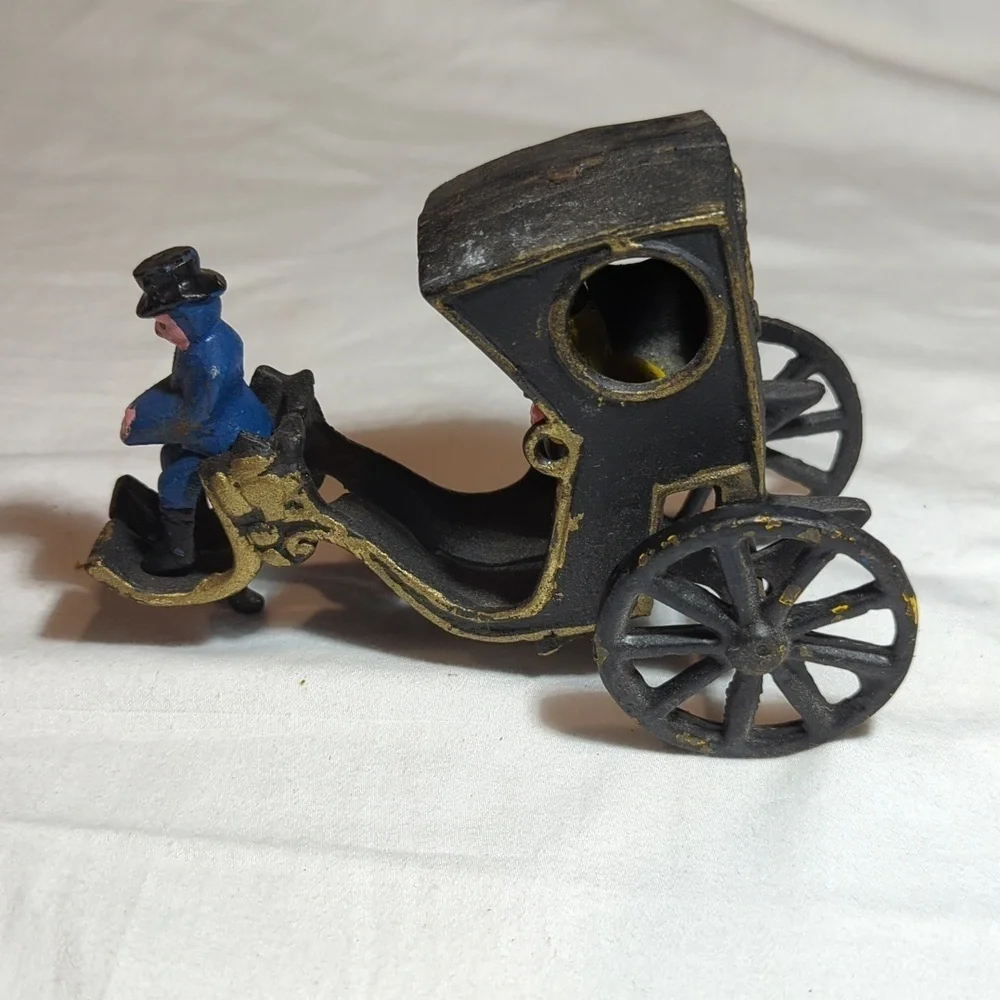 Vintage Cast Iron Horse Drawn Carriage with Driver and Rider